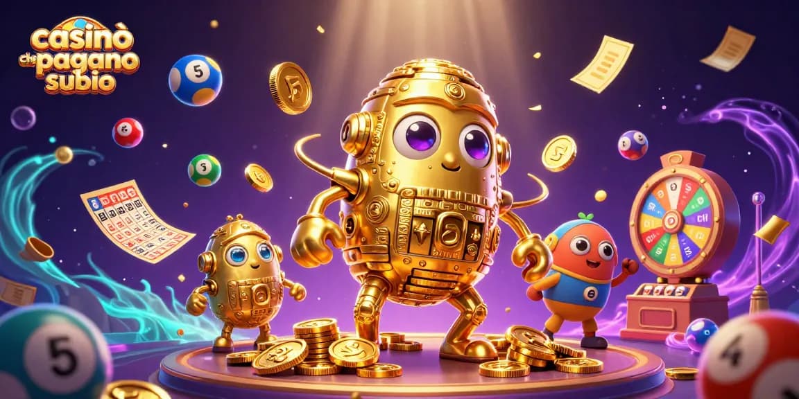 Casinò che pagano subito: scena di casinò animata con elementi di gioco e premi scintillanti.