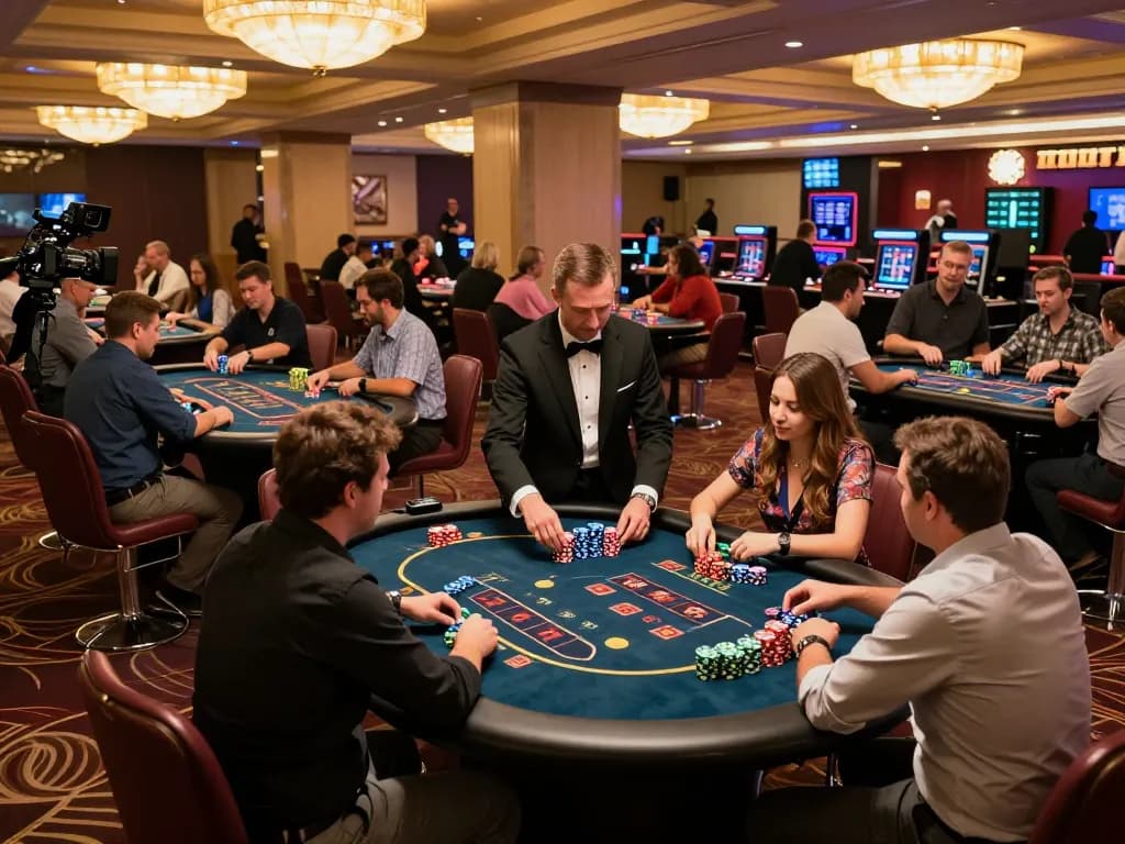 Players placing bets at FC88 casino table, excitement fills the air with vibrant atmosphere