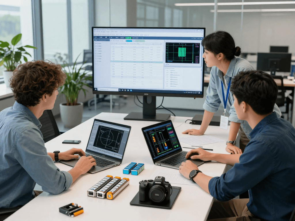 Engineer collaborating on OEM&ODM lithium battery solutions in modern workspace