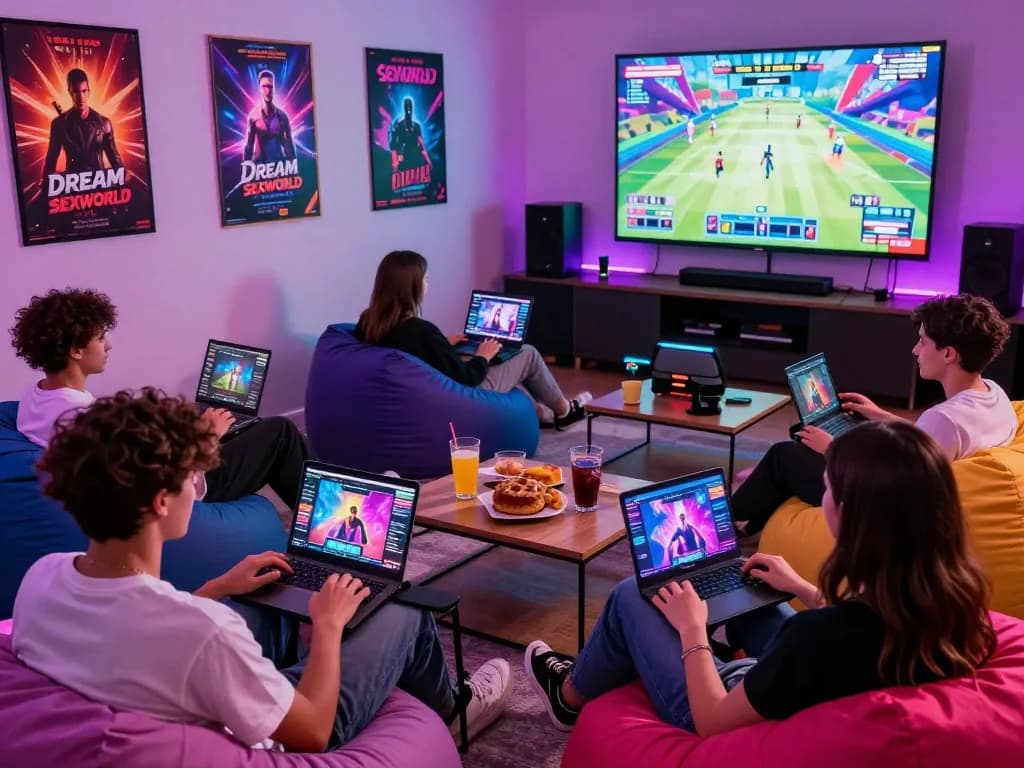 Play free porn games online in a vibrant gaming atmosphere with friends, featuring popular titles and devices.