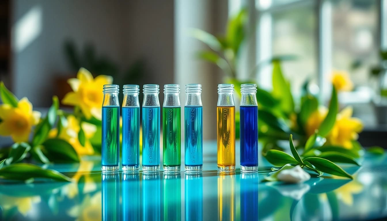 Vibrante Flüssigkeiten in stilvollen Vials, die die Welt des liquid verkörpern.
