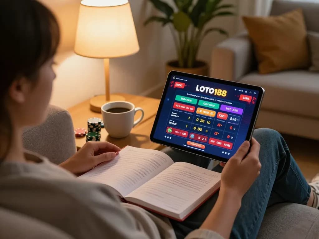 Engaging scene of online gaming at home with LOTO188 LINK displayed on tablet, ideal for strategic players