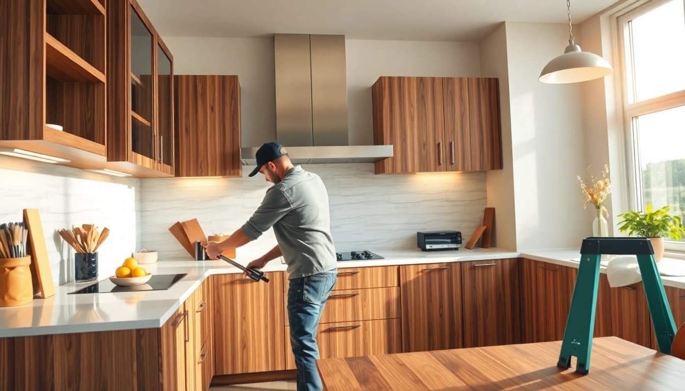 Enhancing spaces with kitchen installation near me showcasing a skilled installer at work.