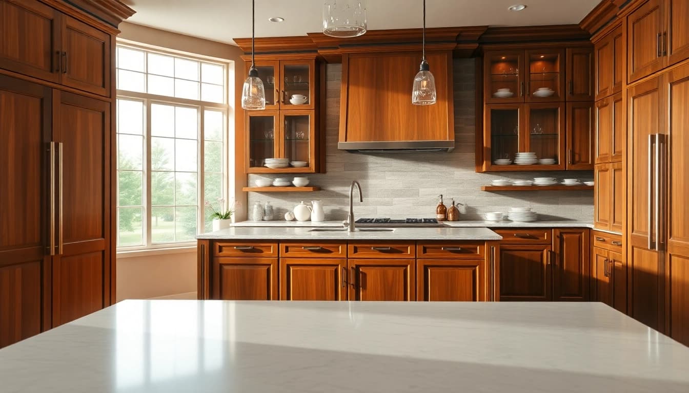 Custom cabinets near me enhance a kitchen's elegance with rich wooden textures.