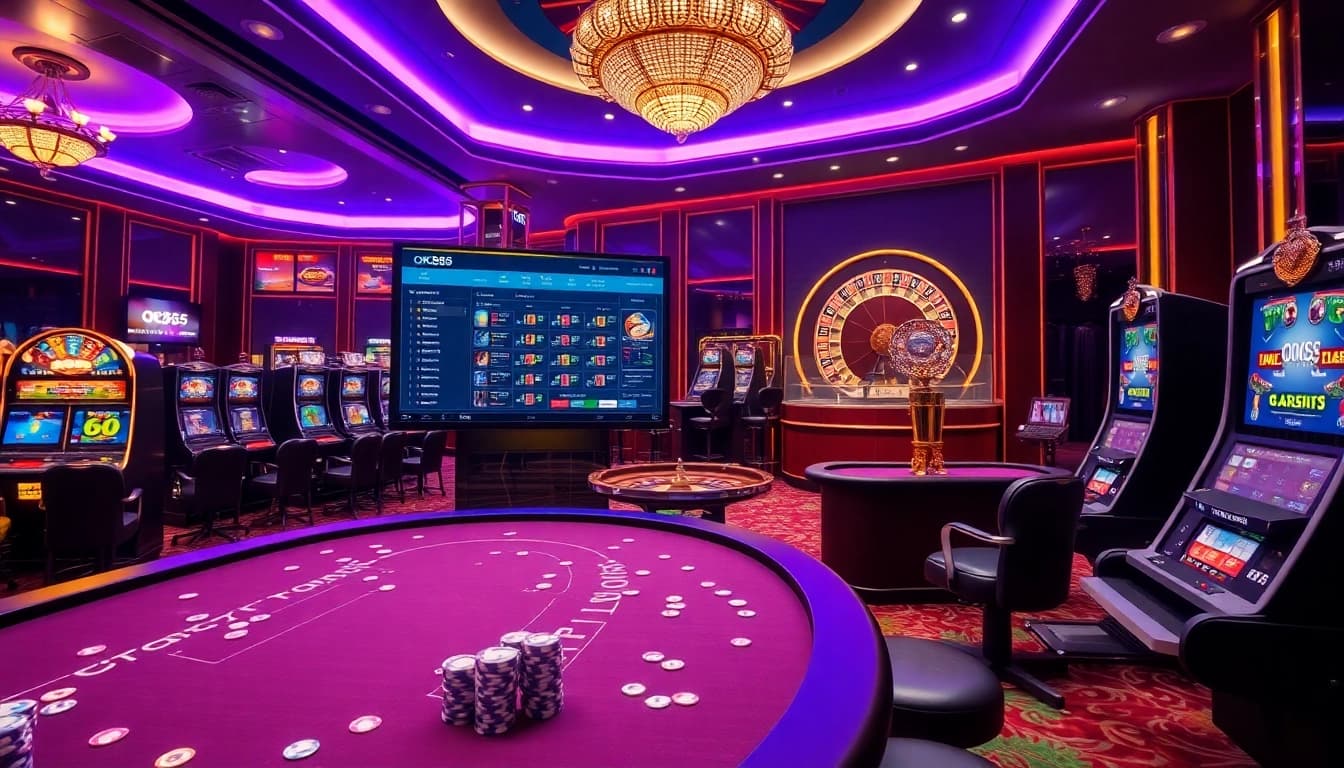 Engaging scene of OK365 Trang chủ with dynamic casino activities, highlighting online gambling excitement.
