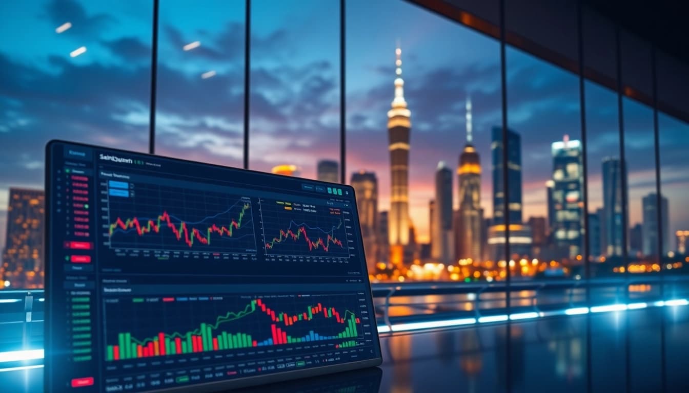 Engaged trader using the saintquant platform on a dynamic crypto trading interface.