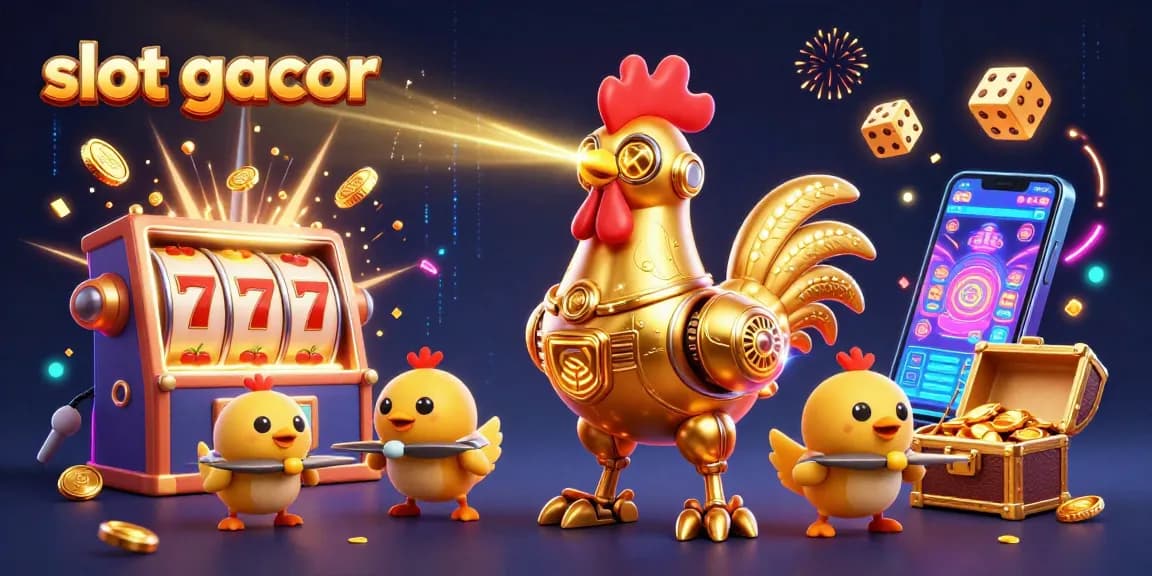 Engage with slot gacor in this vibrant casino scene featuring energetic characters and rich gaming elements.