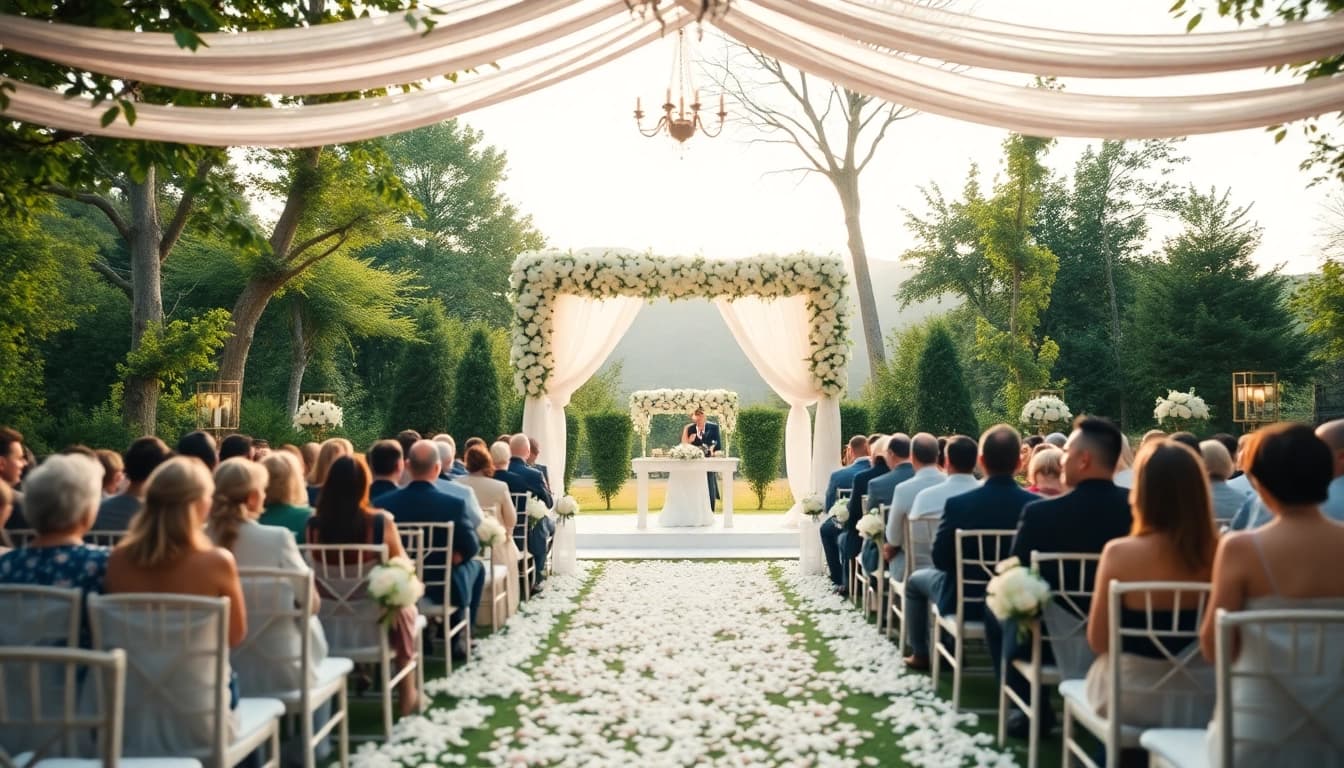 Gestalten Sie Ihre location hochzeit mit einer zauberhaften Zeremonie im Freien.