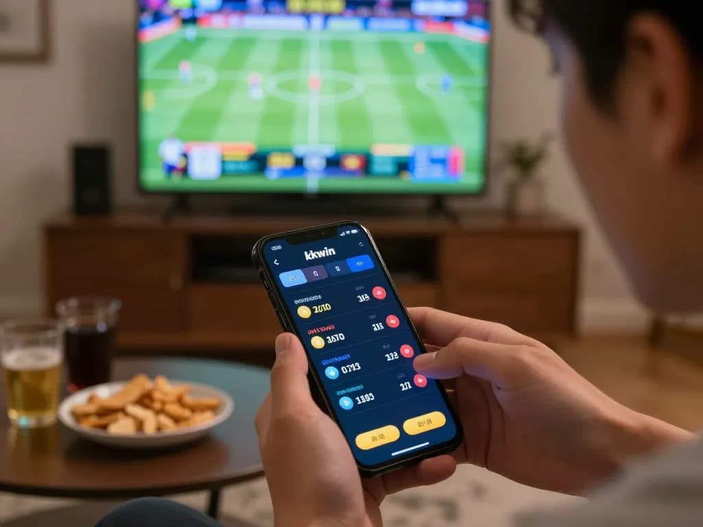 Place bets on kkwin app during a live sports event, featuring dynamic atmosphere and engagement.