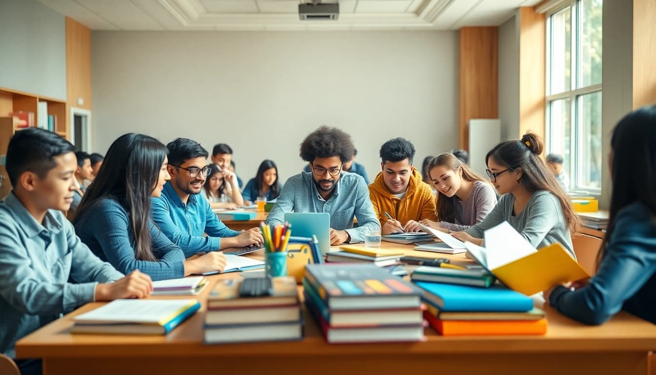 Students collaborative on educational projects in a vibrant classroom environment focused on Education.