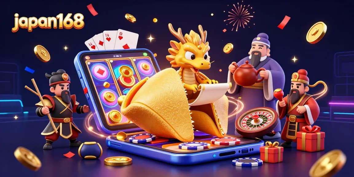 Engage with the vibrant gameplay at japan168 featuring spinning reels, golden coins, and magical elements.