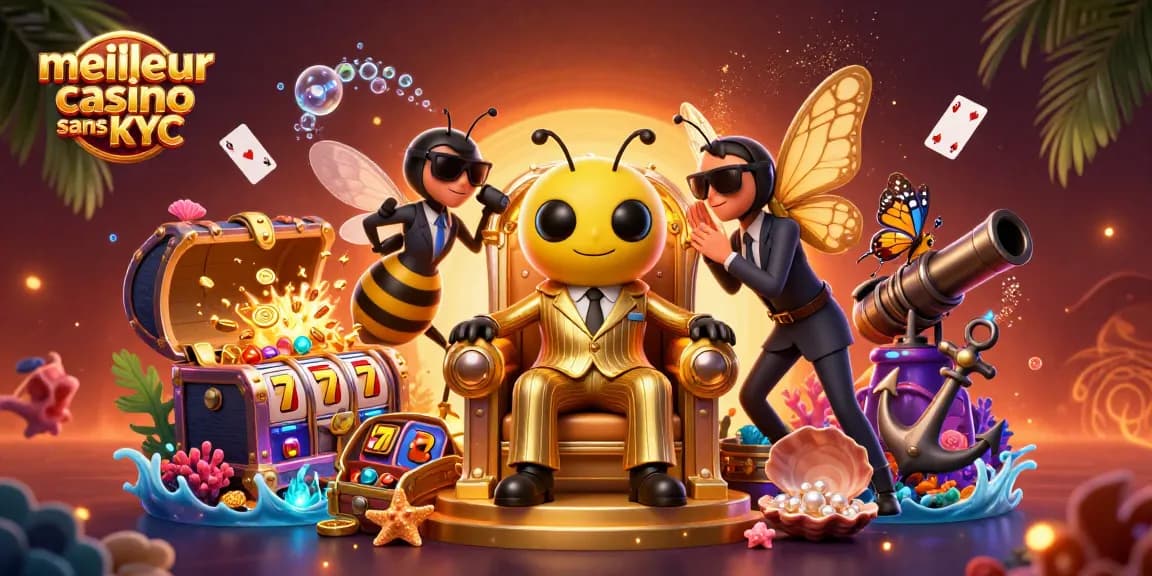Plongez dans l'univers du meilleur casino sans KYC avec cette illustration captivante et dynamique de jeux d'argent.