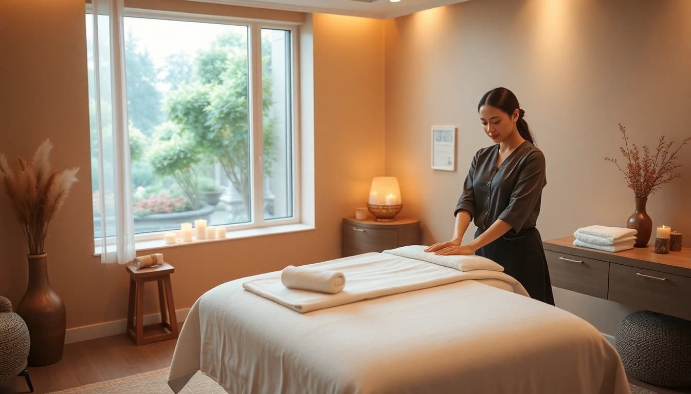 출장안마 service in a tranquil spa setting with an inviting atmosphere.