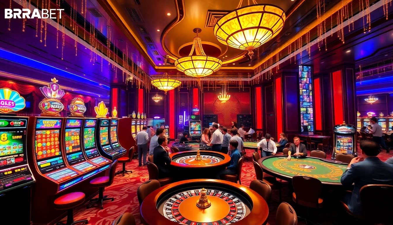 Experience the thrill of gambling at BRABET with vibrant slot machines and a lively casino atmosphere.