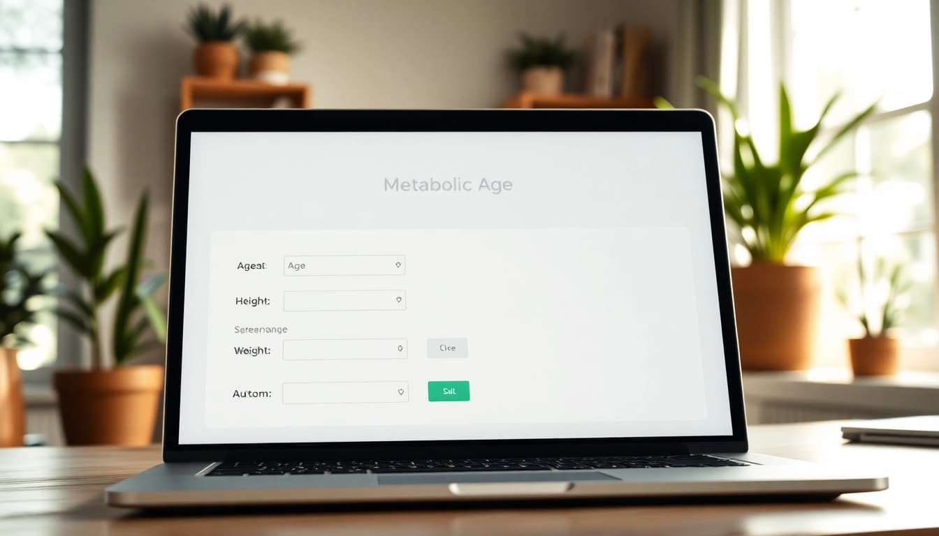 Calculate your metabolic age calculator results with a user-friendly interface in a bright modern workspace.