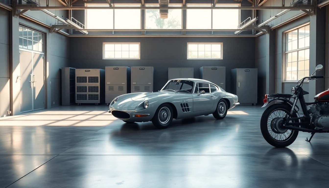 Secure classic car storage facility showcasing a vintage vehicle in optimal condition.