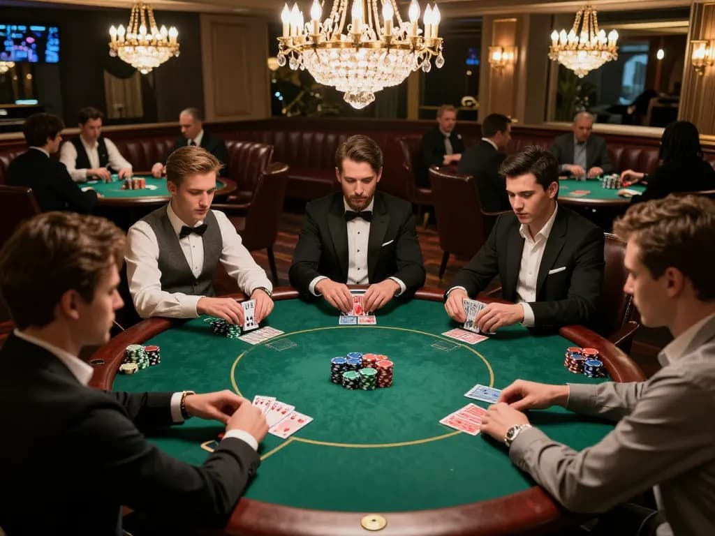 Players enjoying a thrilling poker game at an upscale lounge, showcasing 5699 strategies and excitement.