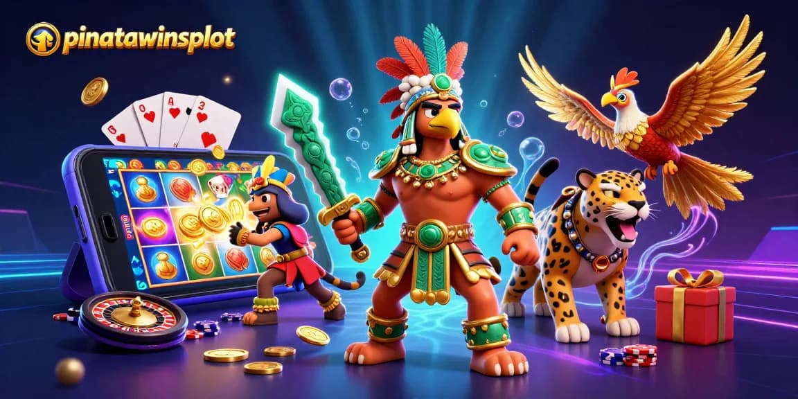 Experience pinatawinsslot as aztec warriors unveil a colorful slot game rich with coins and vibrant graphics.