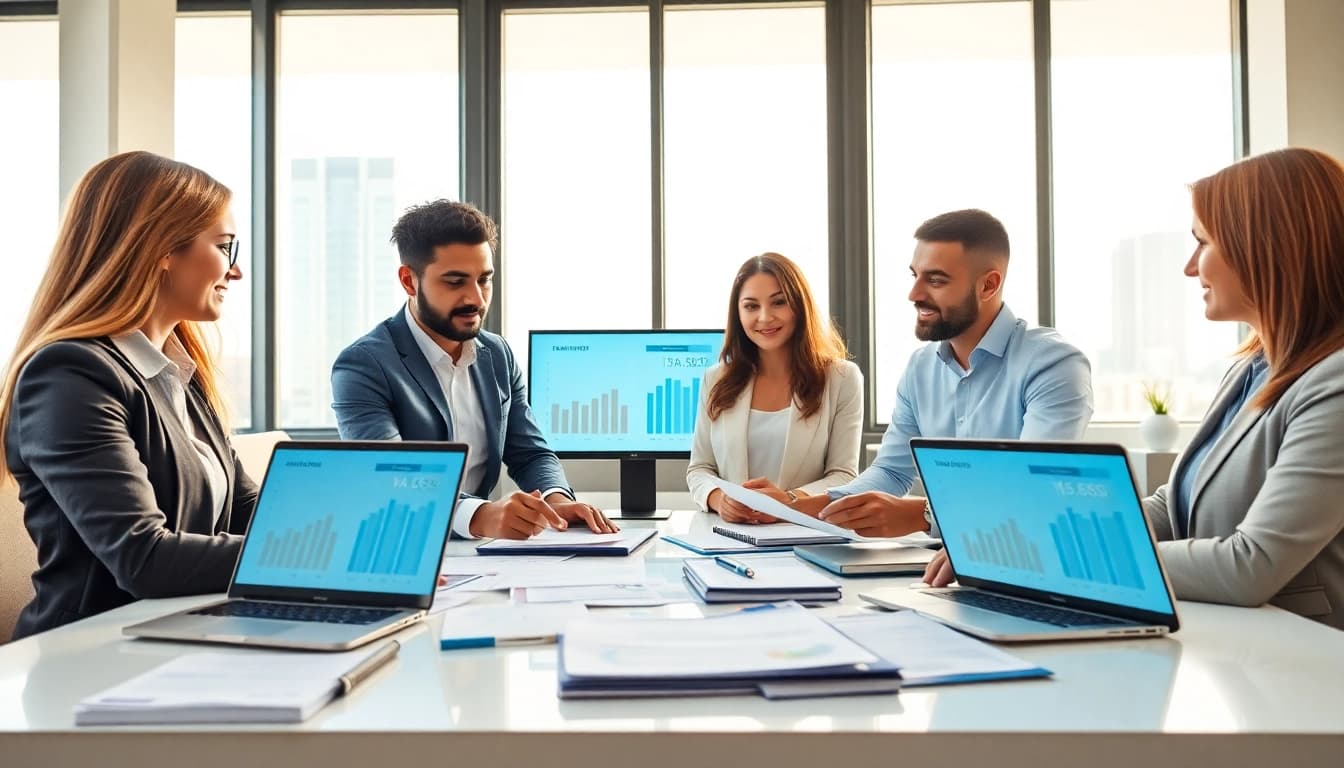 VAT Services in UAE: Financial professionals collaborating in a modern office setting