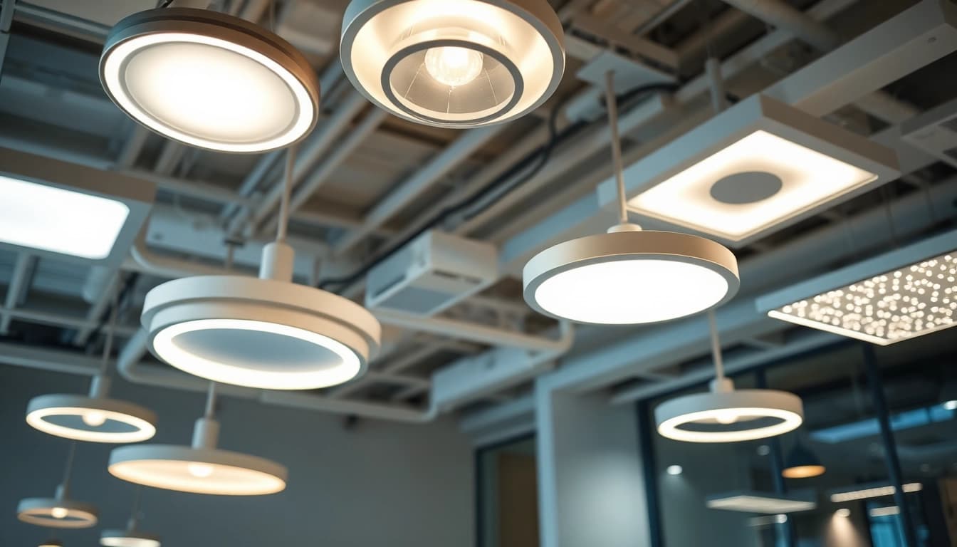 Showcase of innovative lighting solutions in a modern office setting.
