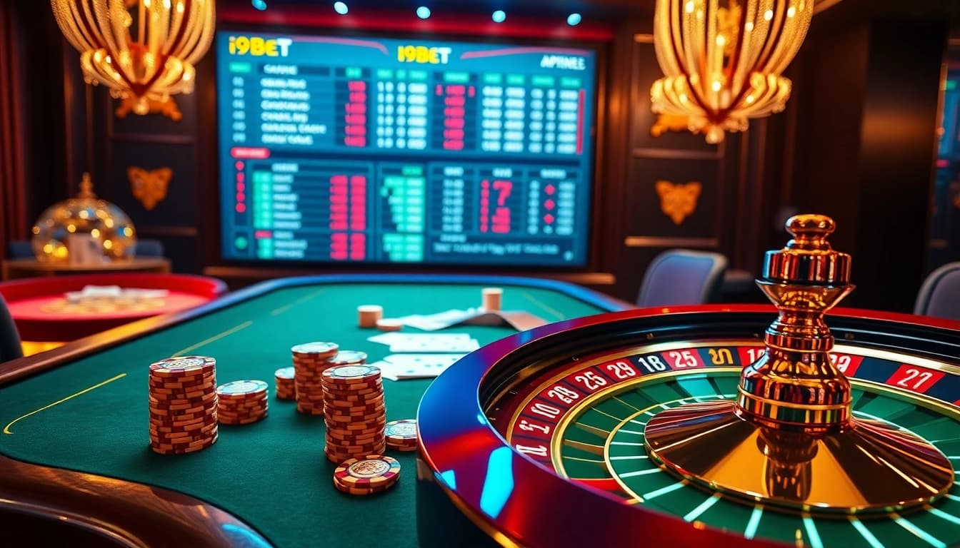 Experience high-stakes gaming with i9bet's elegant poker table and innovative online casino interface.