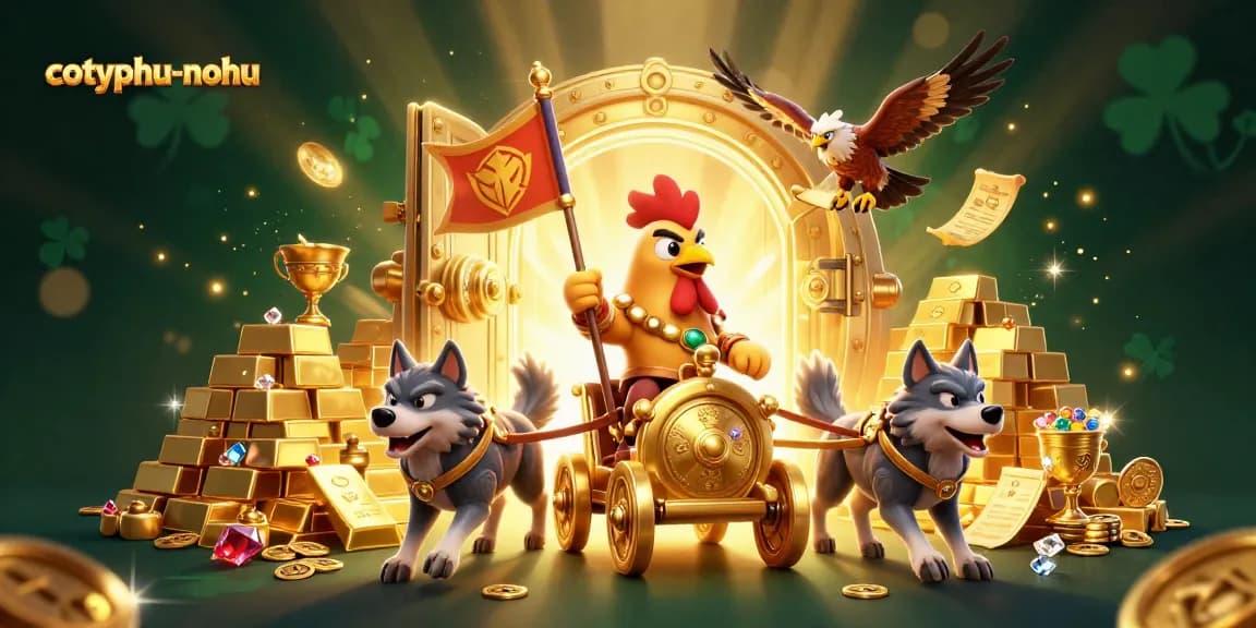 Engage in the thrilling world of cotyphu-nohu as a majestic rooster warlord leads a treasure-filled adventure.