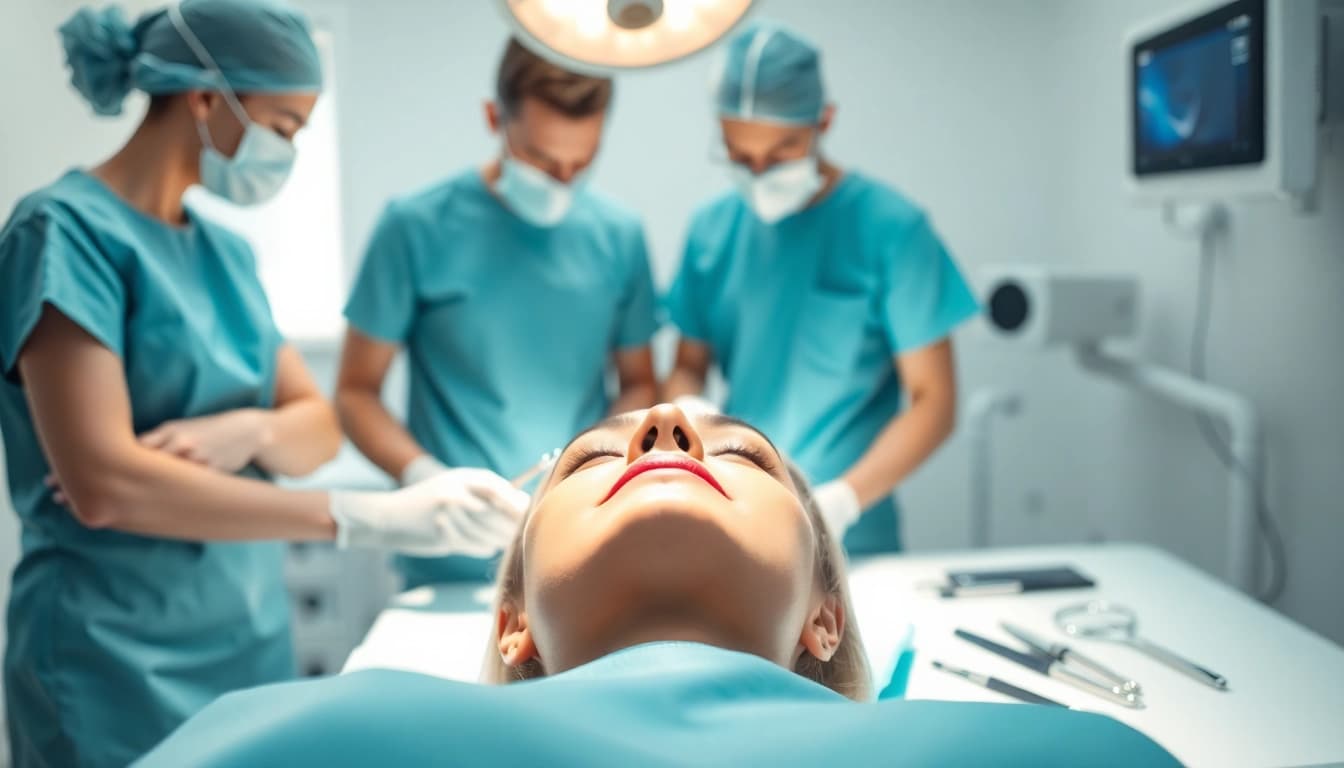 Kirkegaard Aesthetics zeigt einen Chirurgen bei einer kosmetischen Behandlung in einem beruhigenden Kliniksetting.