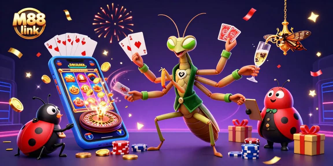 Engage with thrilling gameplay at M88 link featuring exciting casino characters and vibrant gambling elements.