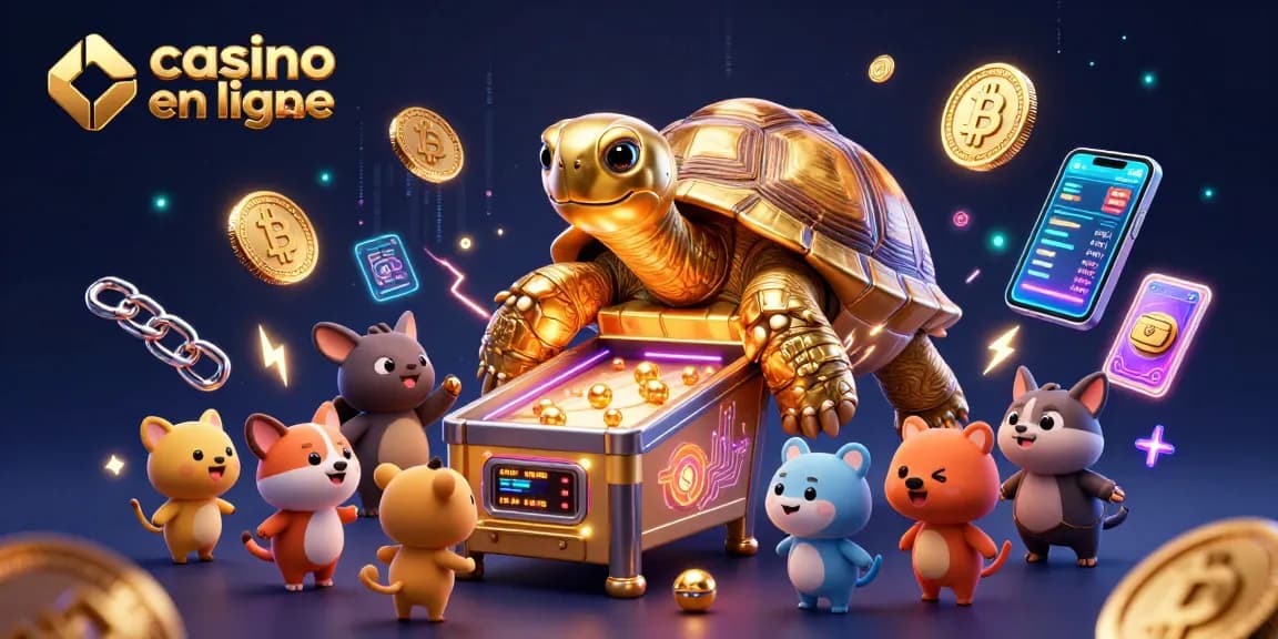 Jouer au casino en ligne paysafecard avec un décor dynamique de tortue machine à sous et des crypto-monnaies.