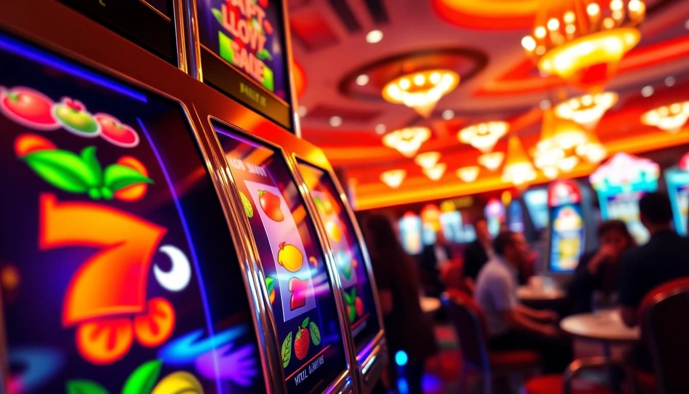 Mainkan Slot77 di mesin slot berwarna-warni yang memancarkan kebahagiaan dan kegembiraan di kasino.