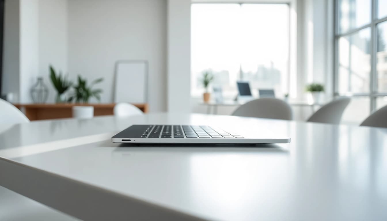 Presentando el MacBook Air M3 en un elegante escritorio moderno con luz natural.