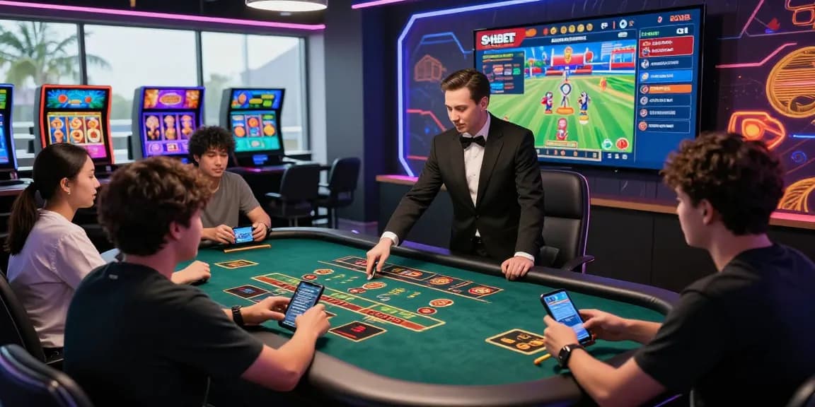 Engaging online gambling players at trang chủ shbet with diverse games and live dealer in vibrant setting.