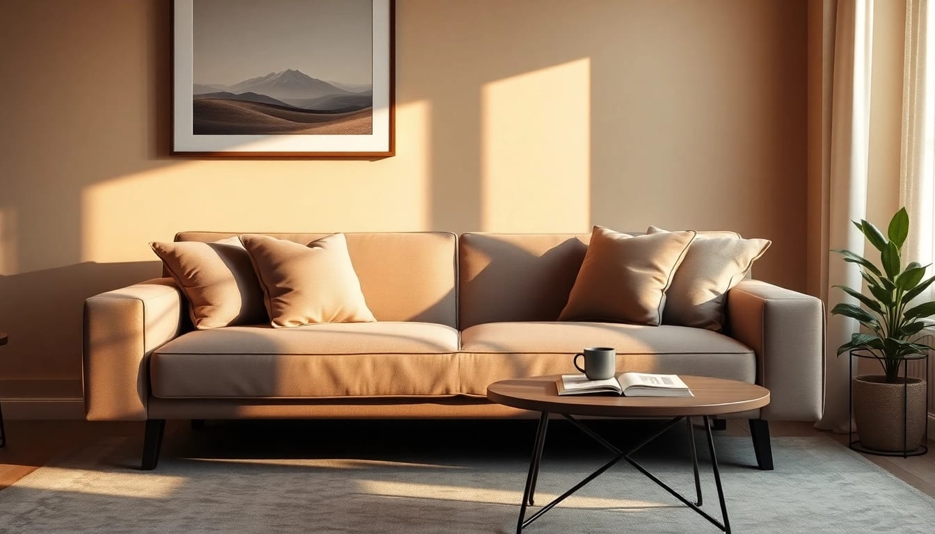 Cozy sofa bed inviting relaxation in a well-lit living room with stylish decor.