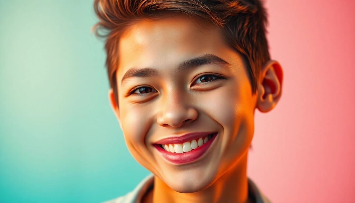 Perfect whatsapp profile photo showcasing a person with a vibrant gradient background.