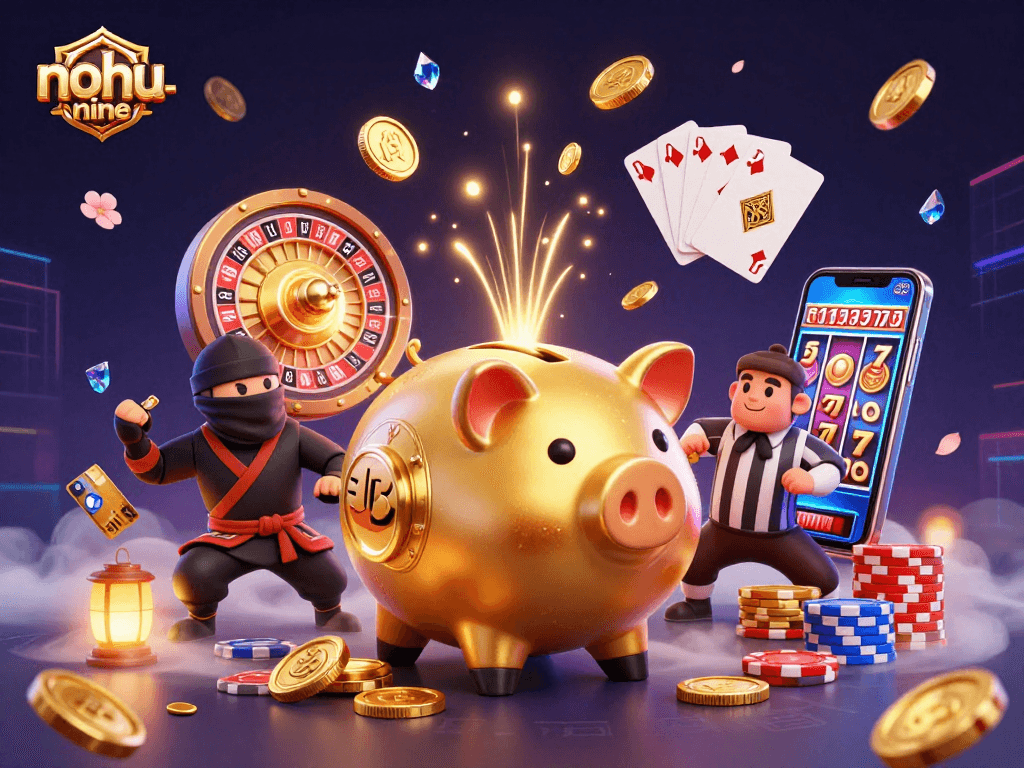Experience the thrilling action of nohu-nine with golden coins and exciting casino elements.