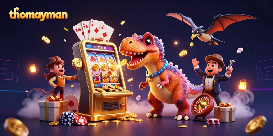 Engage in thrilling gameplay with thomayman, where wild characters animate a vibrant jackpot scene.
