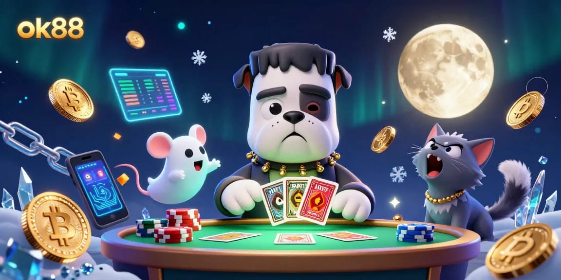 Experience thrilling play at ok88 with a Frankenstein bulldog dealer and vibrant casino elements!