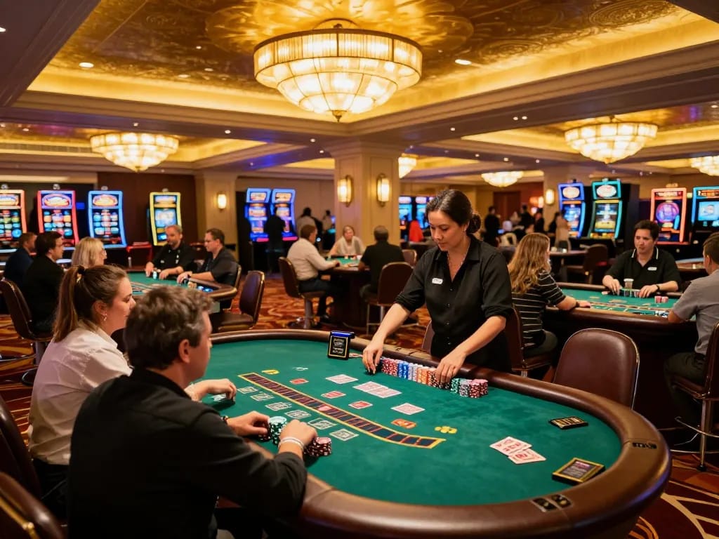 Players enjoying blackjack at Manclub's upscale casino, showcasing excitement and strategic gameplay