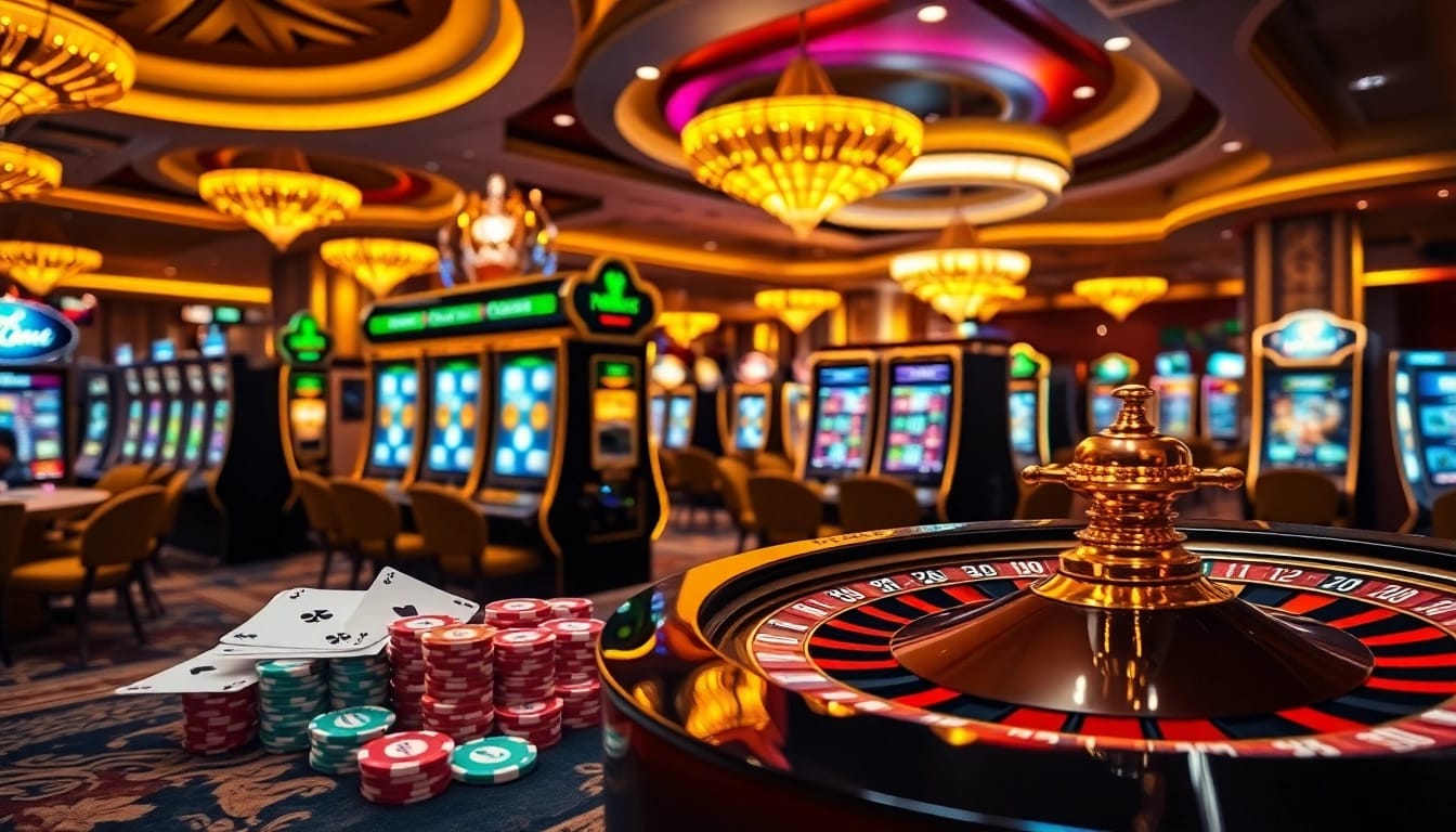Experience the thrill of link slot gacor in a glamorous casino scene with captivating slot machines and vibrant action.