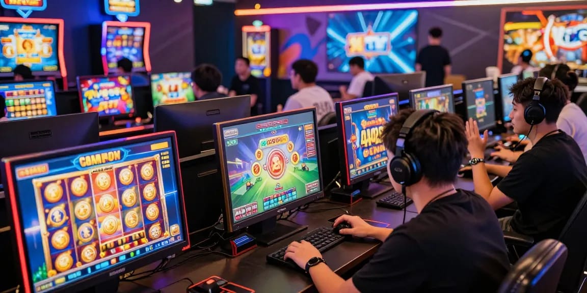 Players enjoying slot gacor games in a vibrant online gaming environment filled with colorful graphics and excited interactions.