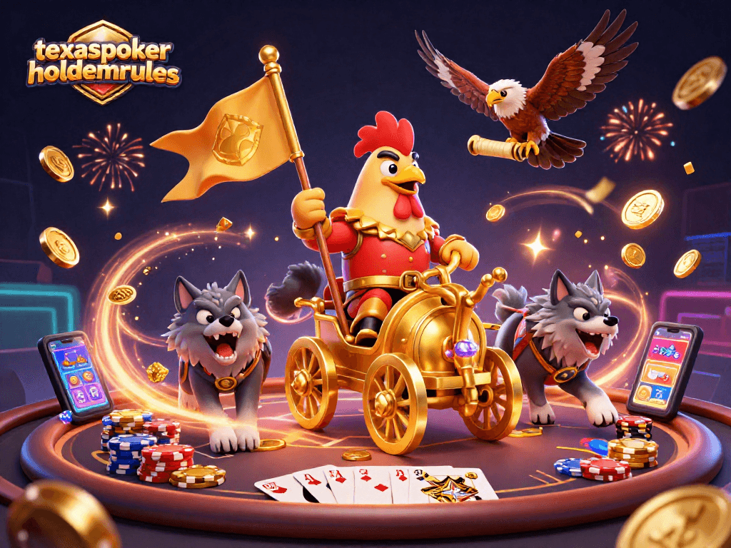 Experience the thrill of texaspokerholdemrules with a vibrant 3D scene of poker action and dynamic characters.