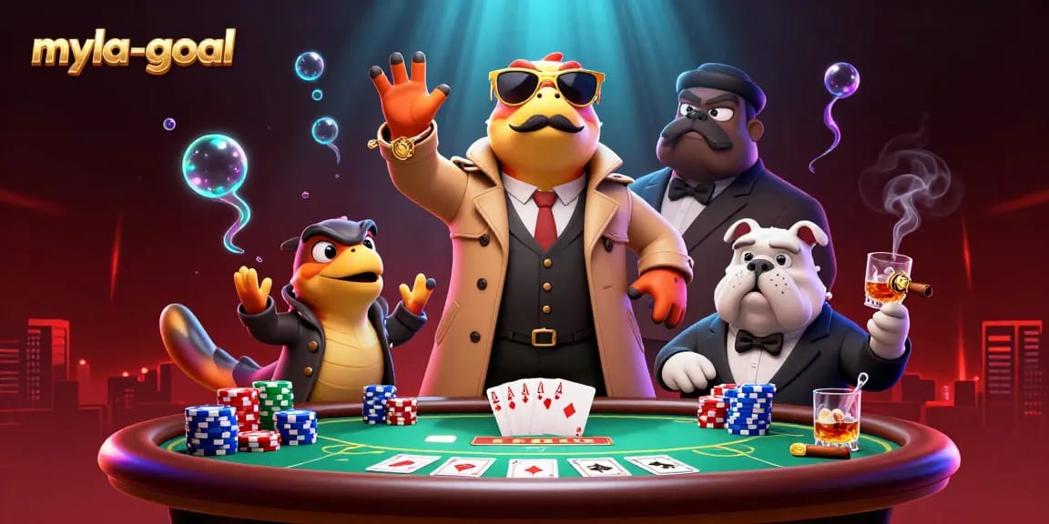 Three raptors in a trench coat enter a VIP lounge, showcasing the myla-goal casino atmosphere.
