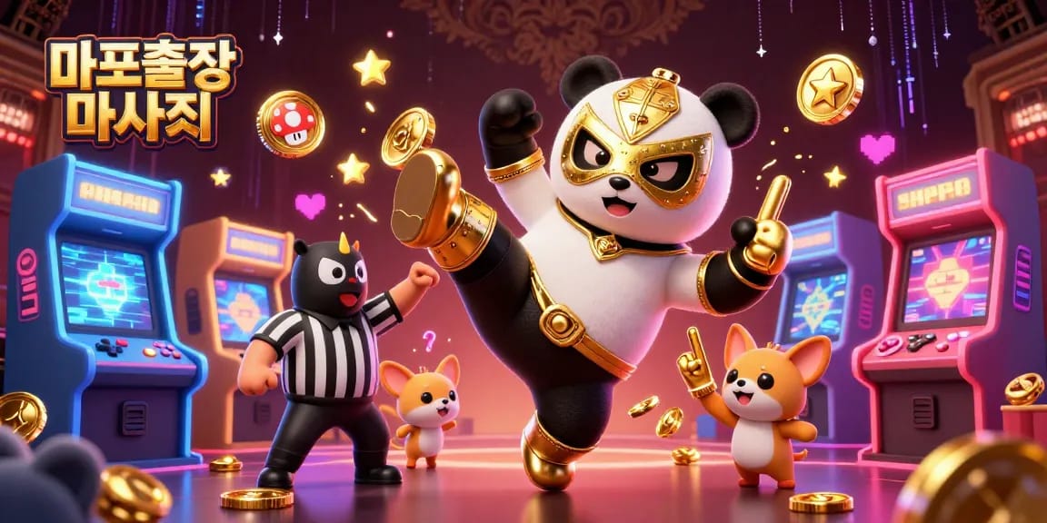 Experience 마포출장마사지 with a vibrant gambling scene featuring animated characters and casino elements.