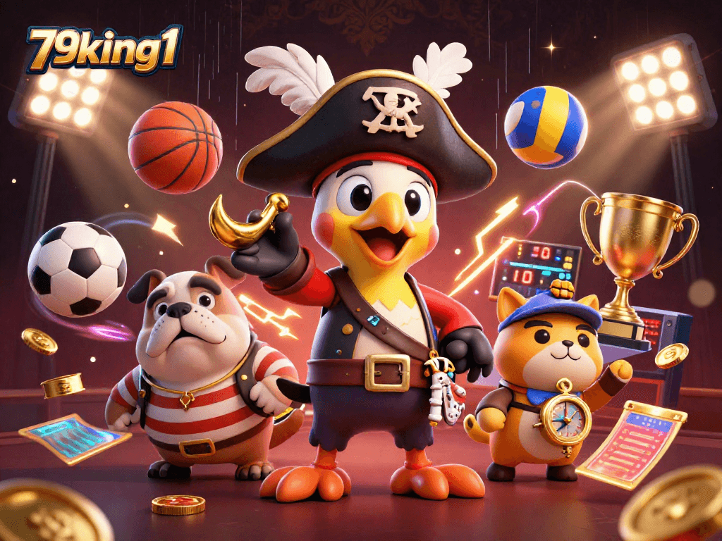Engage in thrilling sports betting action with 79king1, featuring dynamic 3D characters and vibrant game elements.