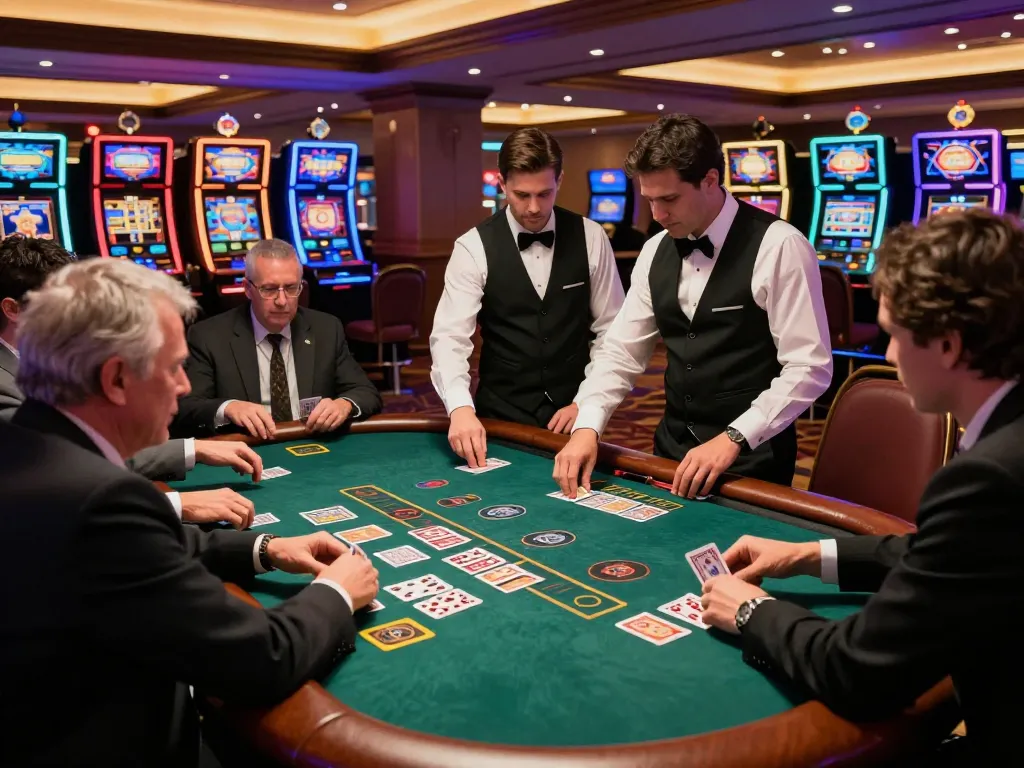 Players engaged in a strategic blackjack game at TG88 casino, showcasing focused gameplay and vibrant atmosphere.