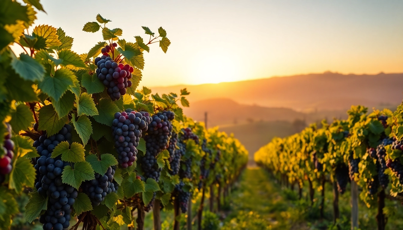 A stunning view of vineyards in northern california wine country showcasing ripe grapes and hills.