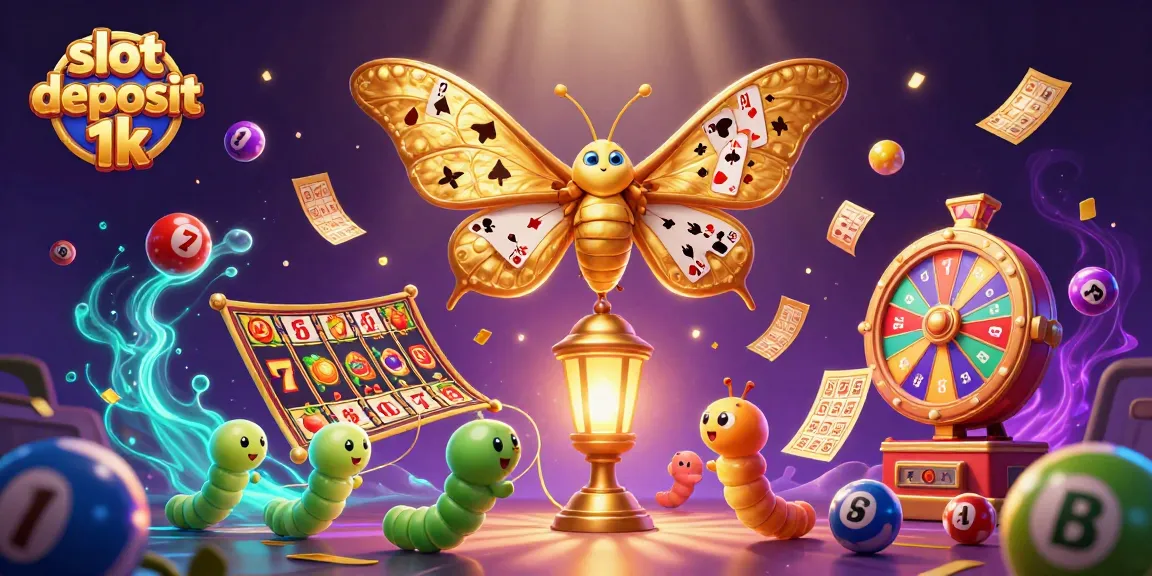 Slot deposit 1k dengan kupu-kupu atlas 3D dan elemen kasino yang menarik.
