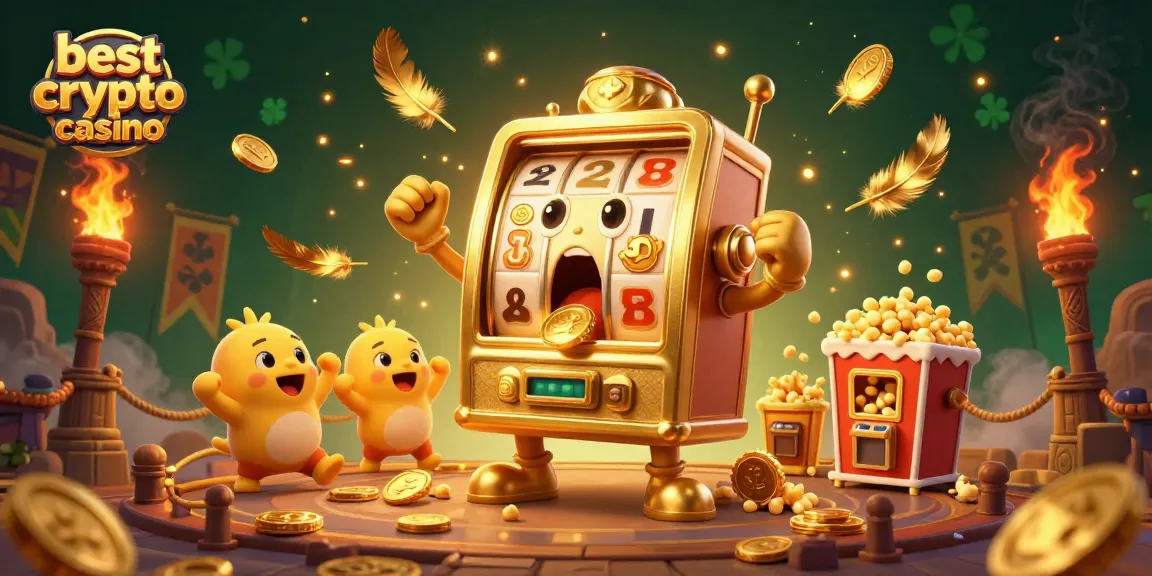 Vivez l'excitation du meilleur crypto casino avec des machines à sous en or et des pièces éparpillées.