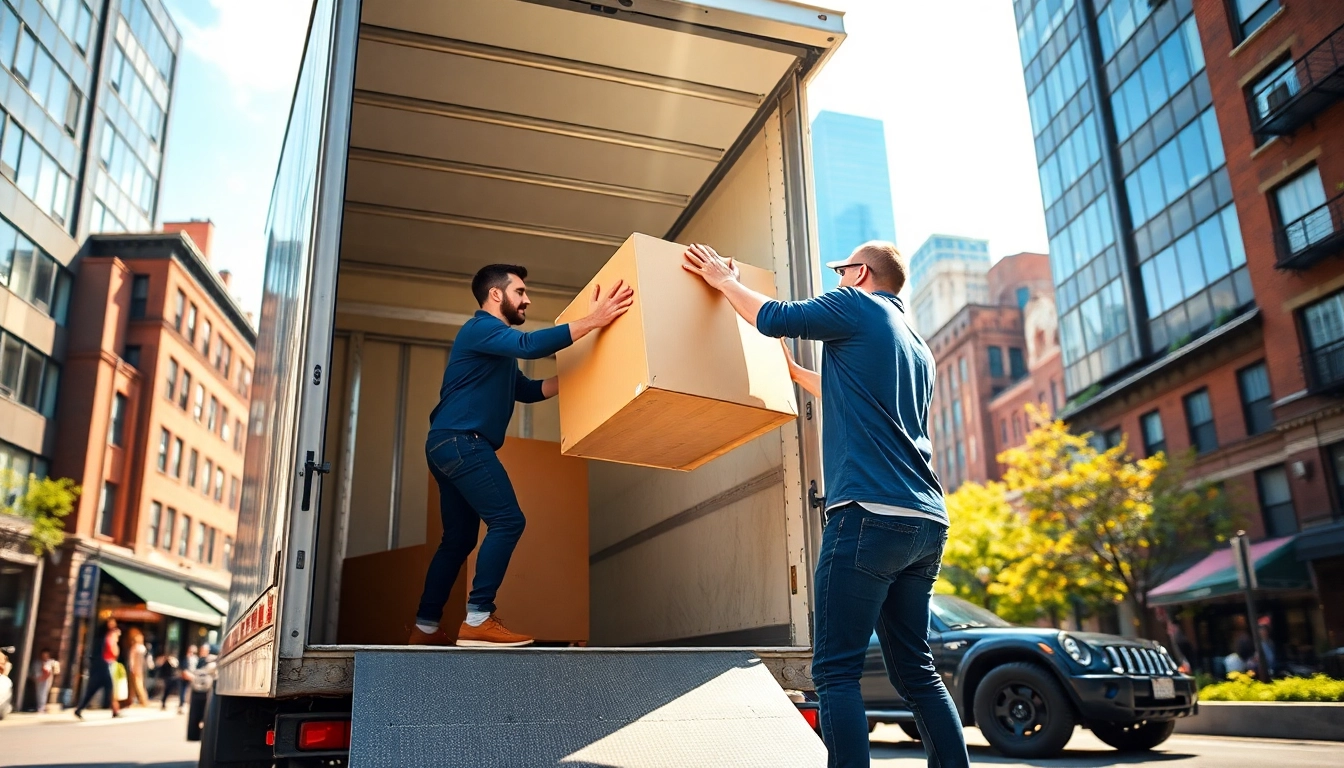 Reliable boston moving company staff expertly loading a moving truck.
