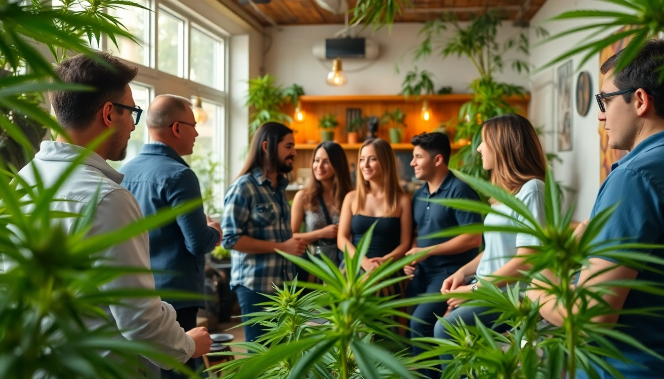 Members socialize and enjoy at a vibrant weed club madrid, showcasing a welcoming atmosphere.
